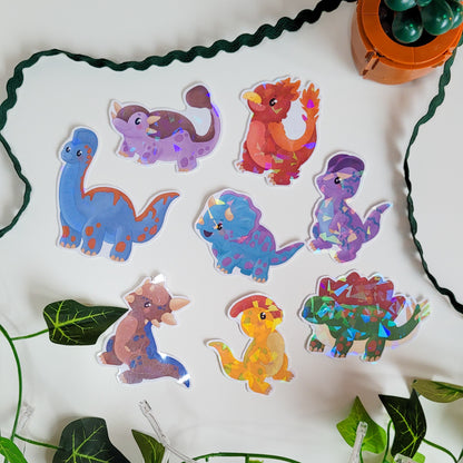 cute sticker pack containing 8 stickers of different dinosaurs