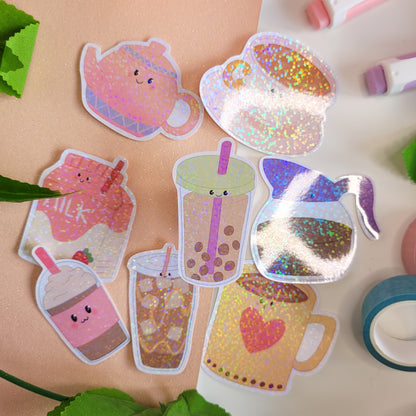 cute bubble tea holographic sticker