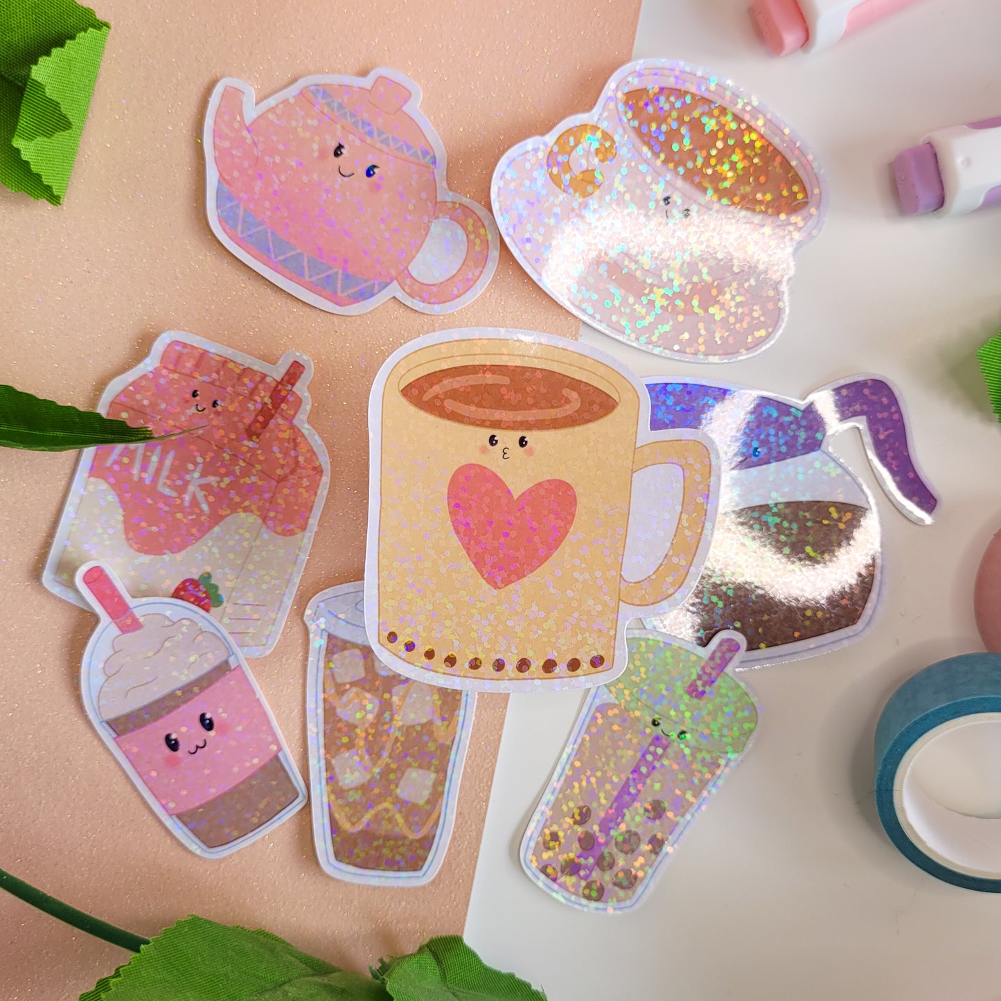 cute holographic coffee mug sticker