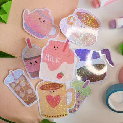 cute holographic milk sticker