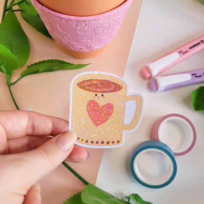 cute holographic coffee mug sticker