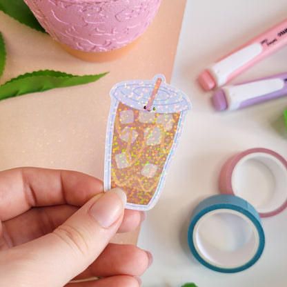 cute holographic iced coffee sticker