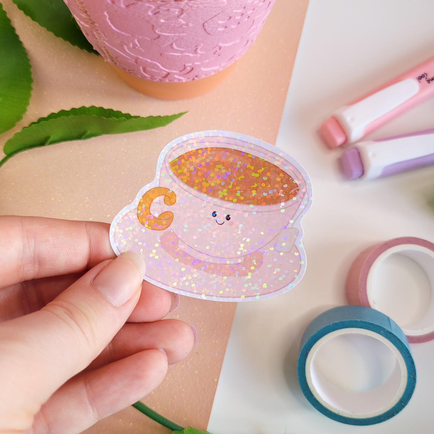 cute holographic teacup sticker