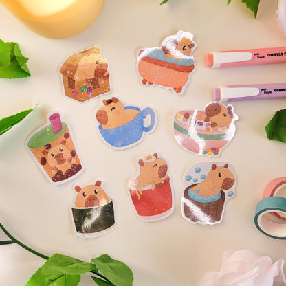 Cute stickers featuring capybaras being silly