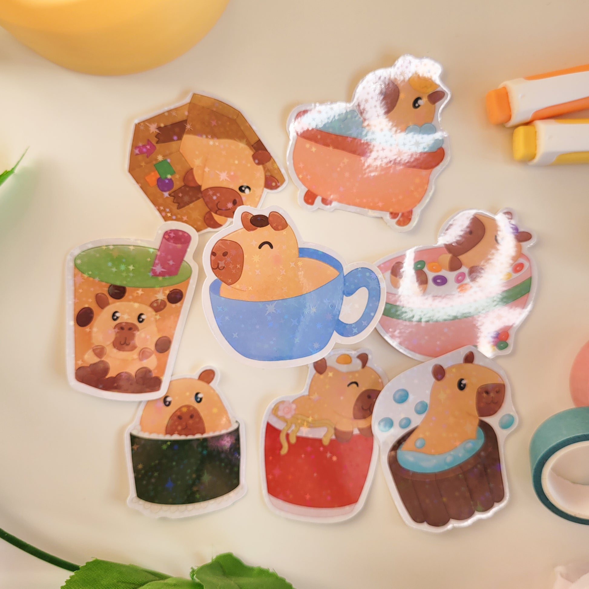 cute capybara in a capycino cup sticker