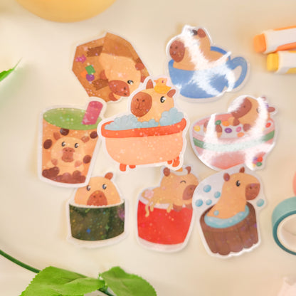 cute capybara in a bath sticker