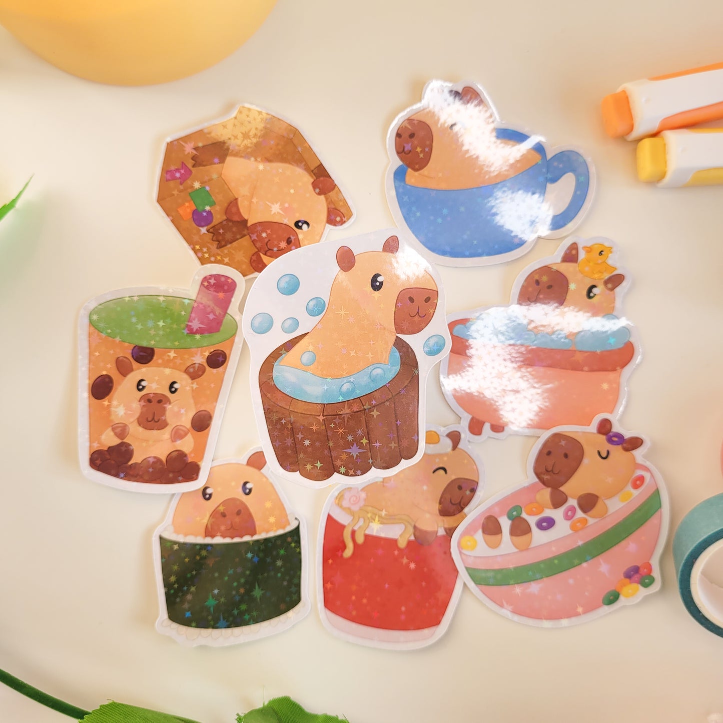 Cute stickers featuring capybaras being silly