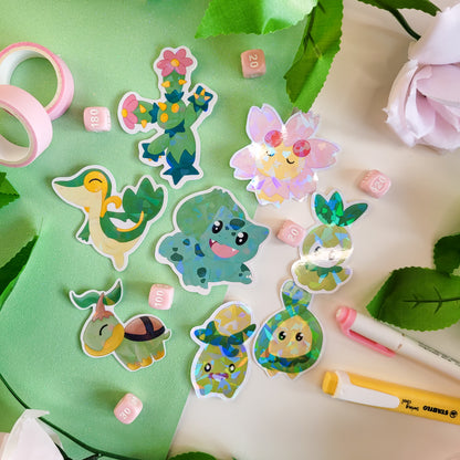 Grass type pokemon sticker pack featuring 8 different stickers