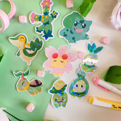 Grass type pokemon sticker pack featuring 8 different stickers