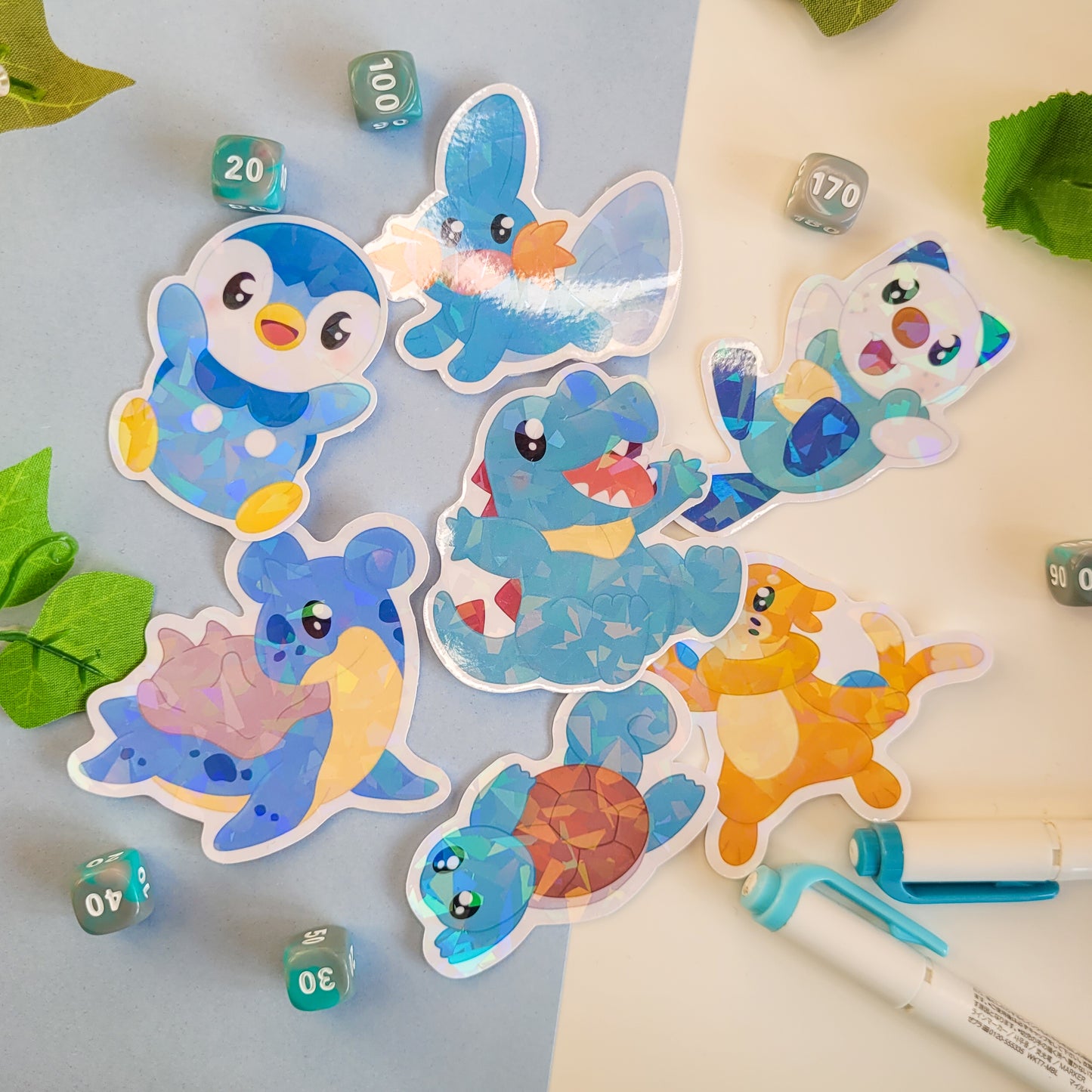 holographic pokemon sticker of water types