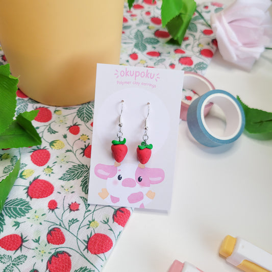 cute strawberry earrings made out of polymer clay