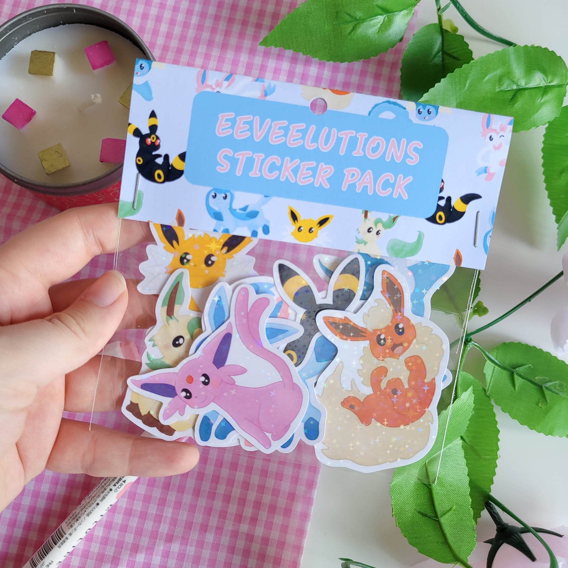 cute hologrpahic eeveelution pokemon stickers featuring 8 stickers