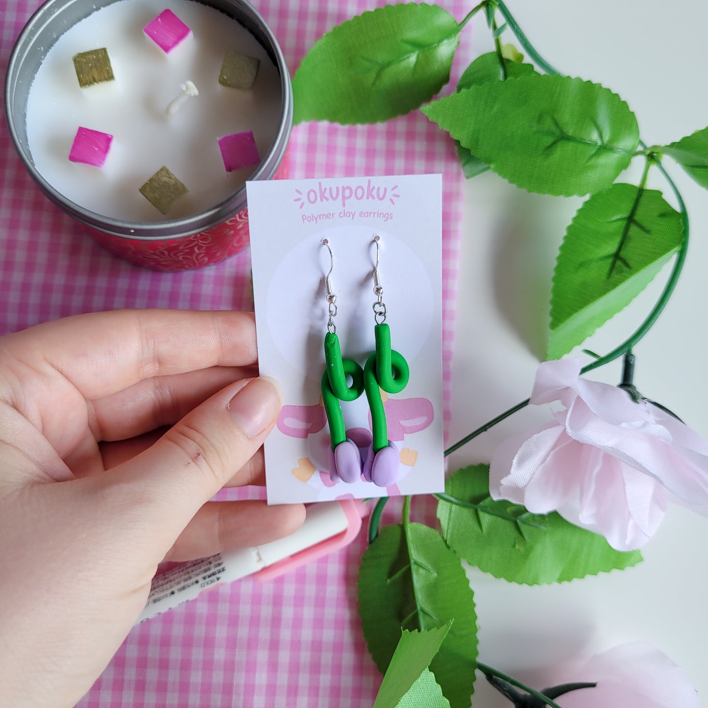 Tulip earrings made out of polymer clay