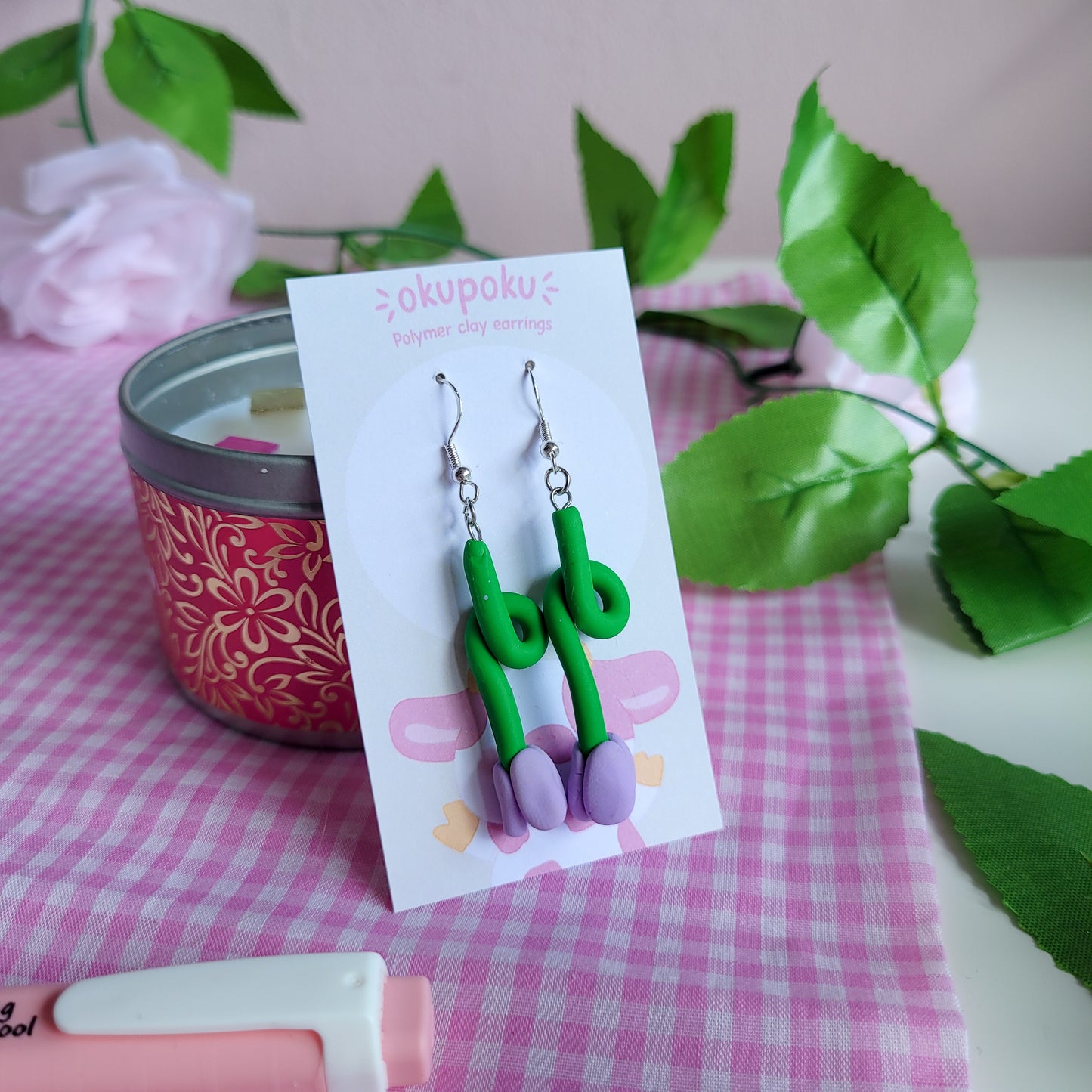 Tulip earrings made out of polymer clay