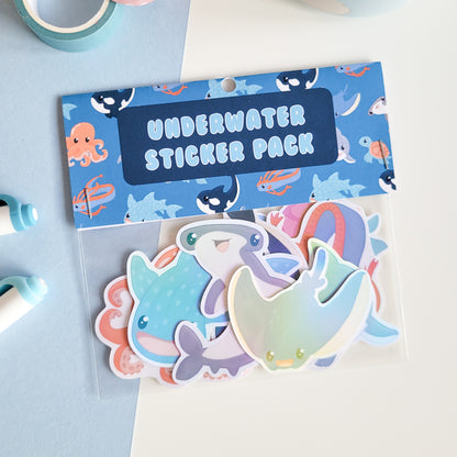 Cute underwater theme sticker pack featuring 8 different stickers