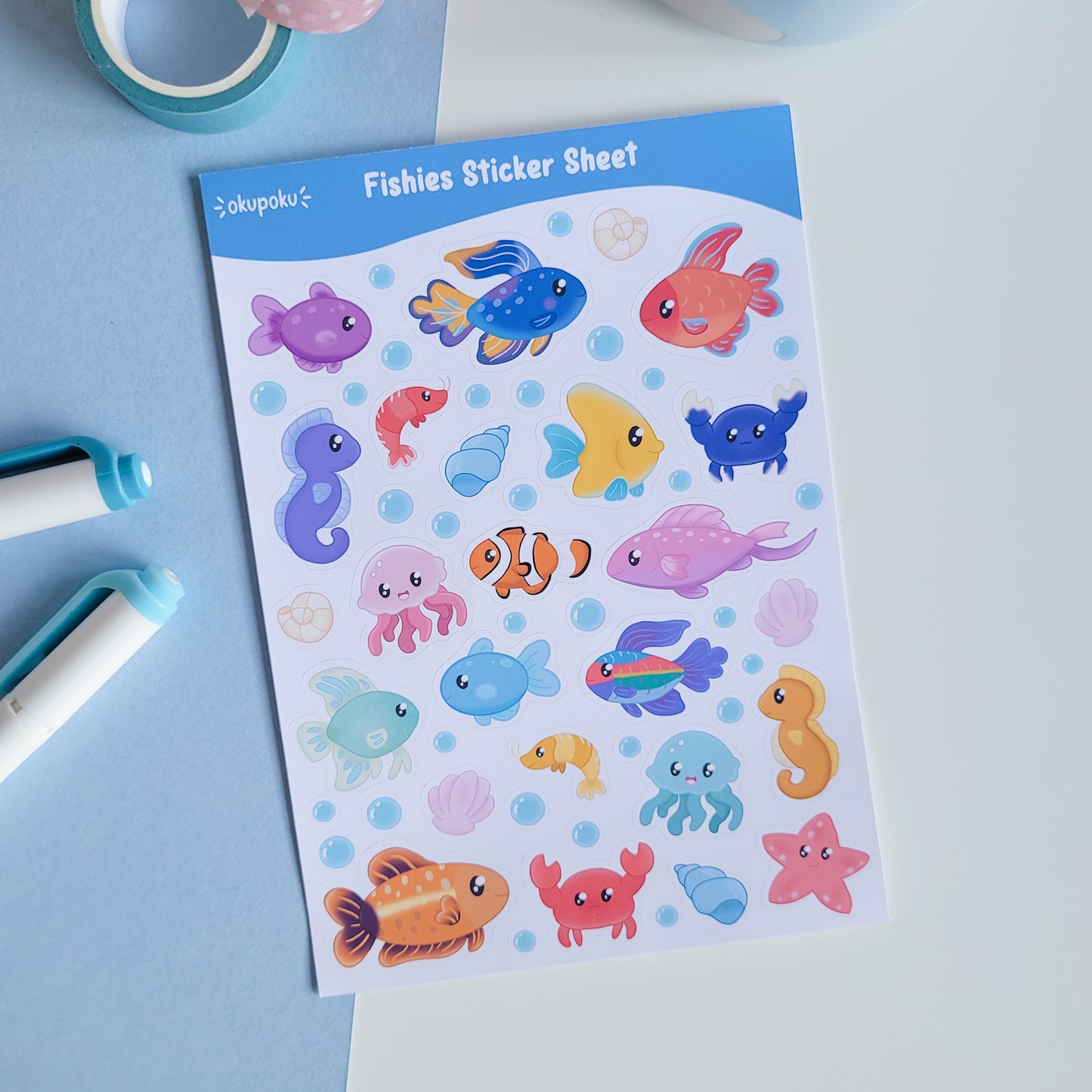 Underwater fish themed sticker sheet for planners and journalling