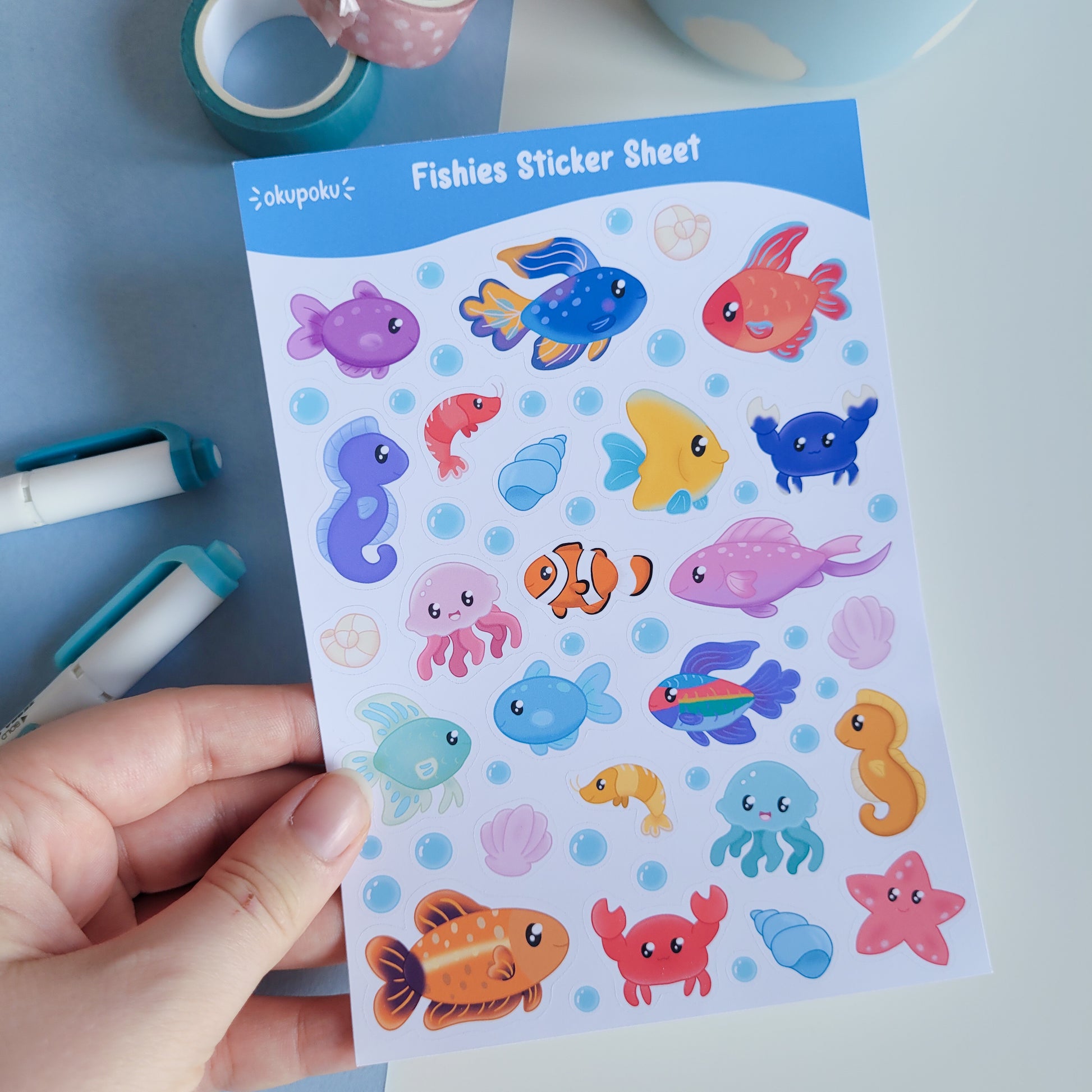 Underwater fish themed sticker sheet for planners and journalling