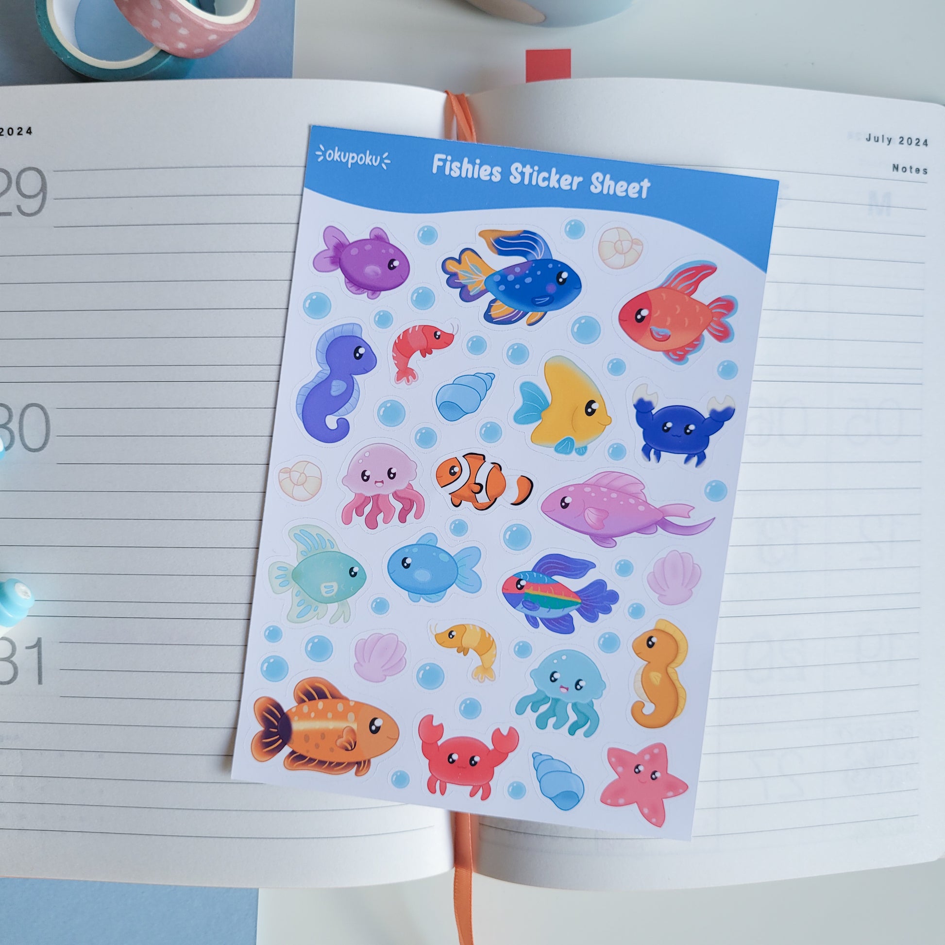 Underwater fish themed sticker sheet for planners and journalling