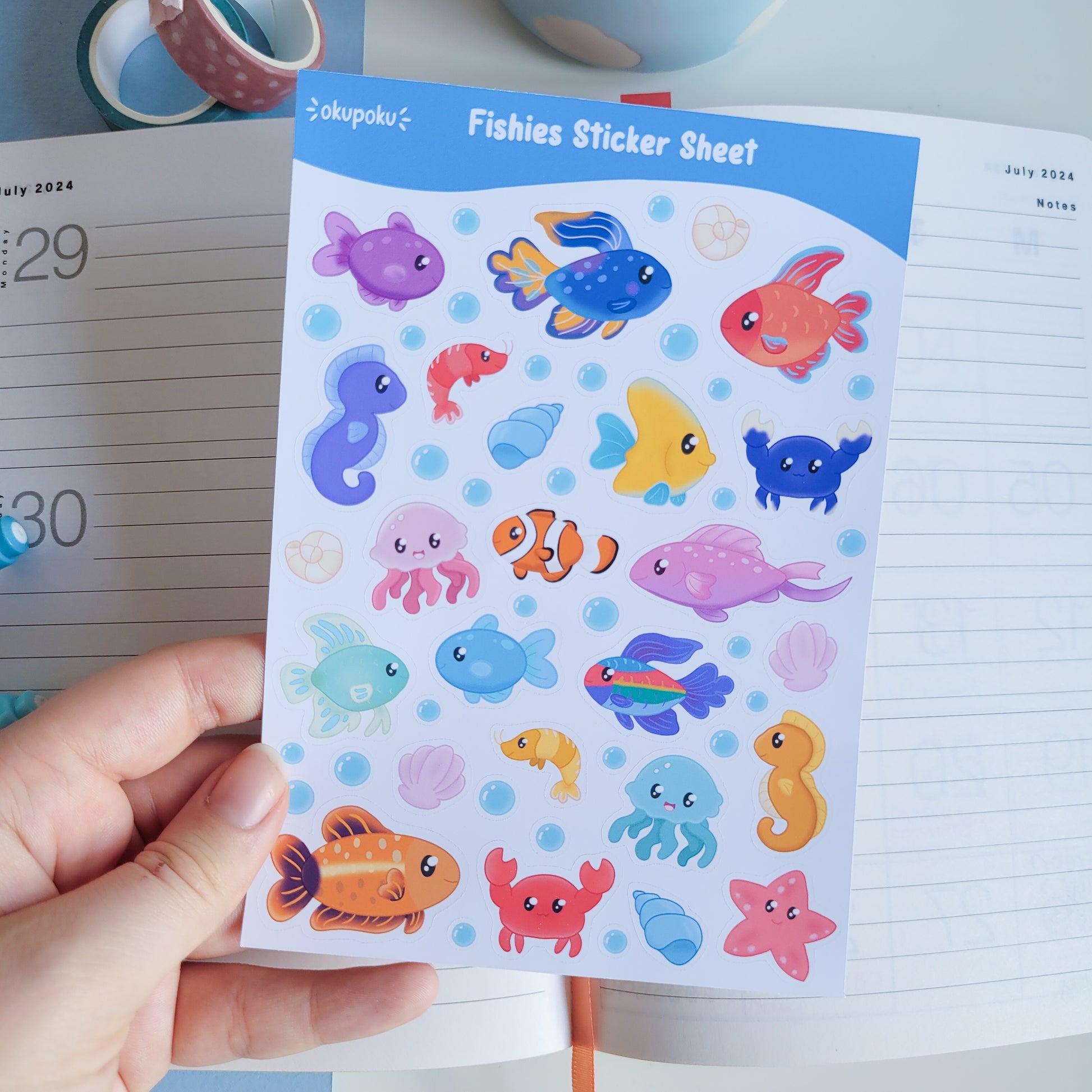 Underwater fish themed sticker sheet for planners and journalling