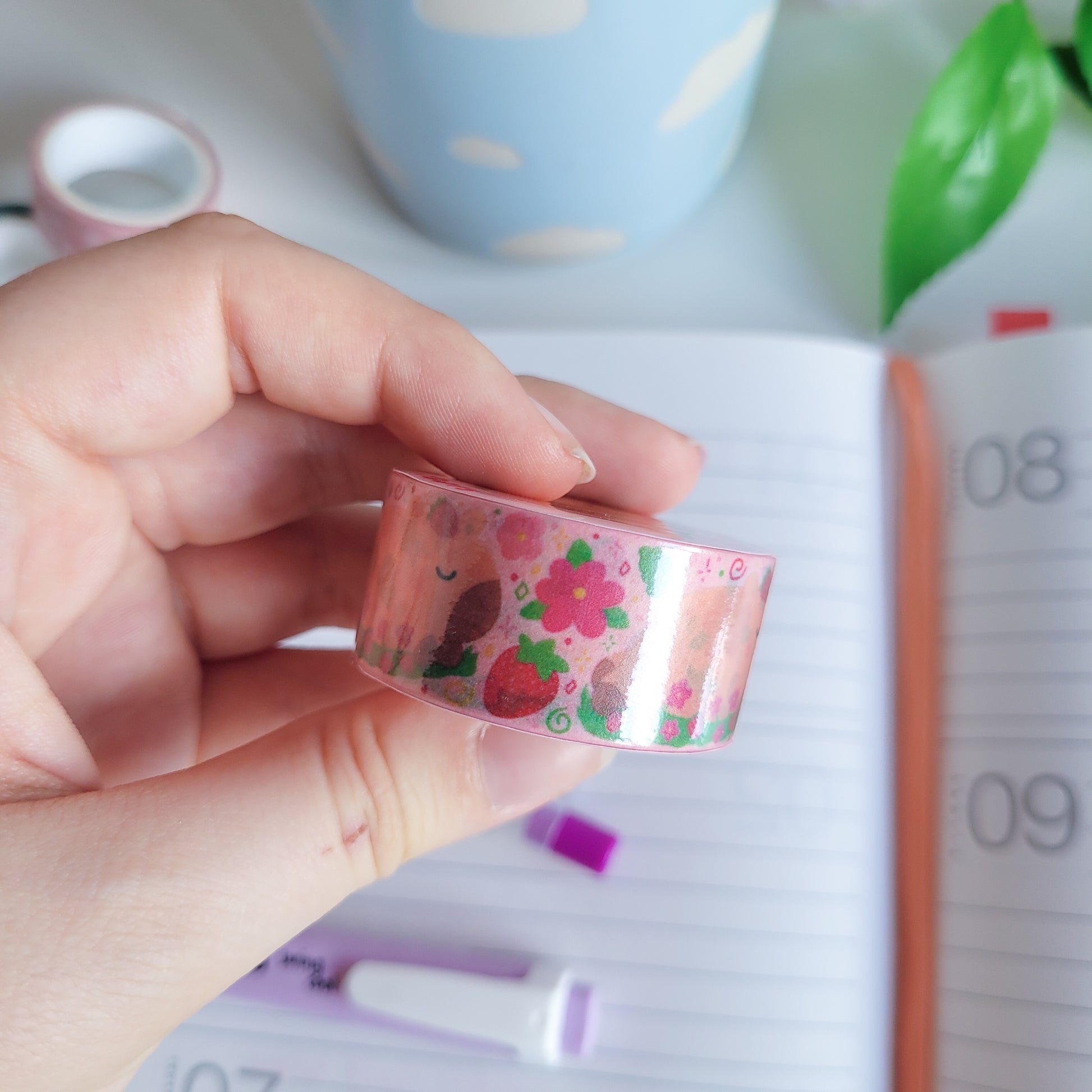 Cute sleeping capybara washi tape for planning and journalling