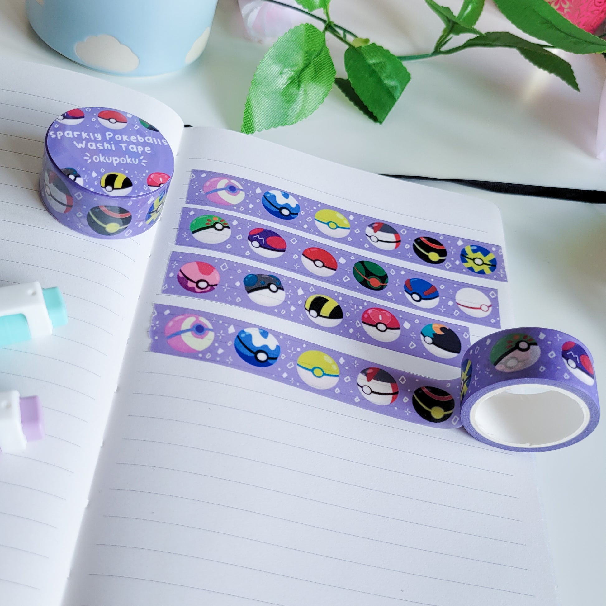 Sparly pokemon pokeballs washi tape for planning and journalling