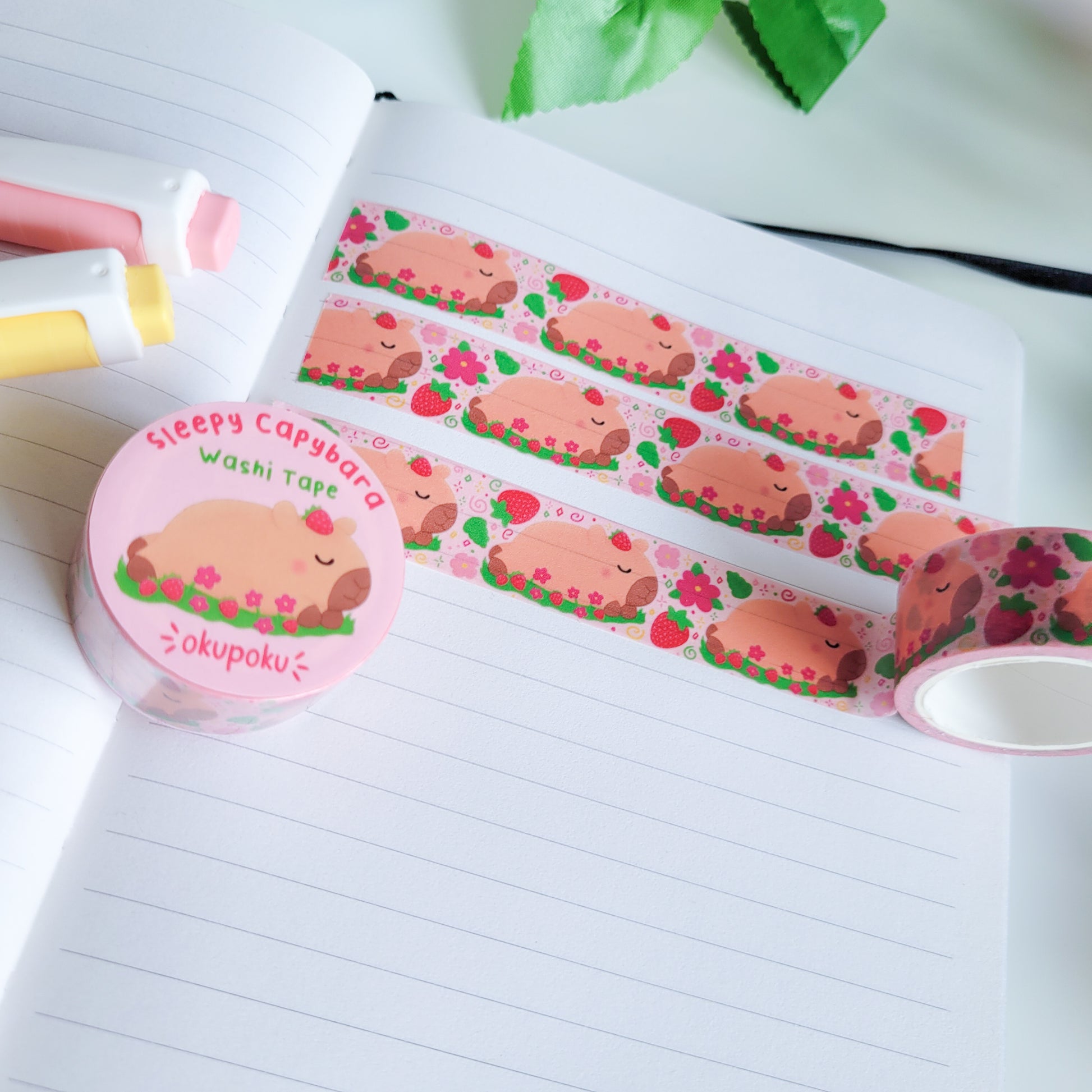 Cute sleeping capybara washi tape for planning and journalling