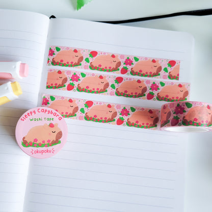 Cute sleeping capybara washi tape for planning and journalling