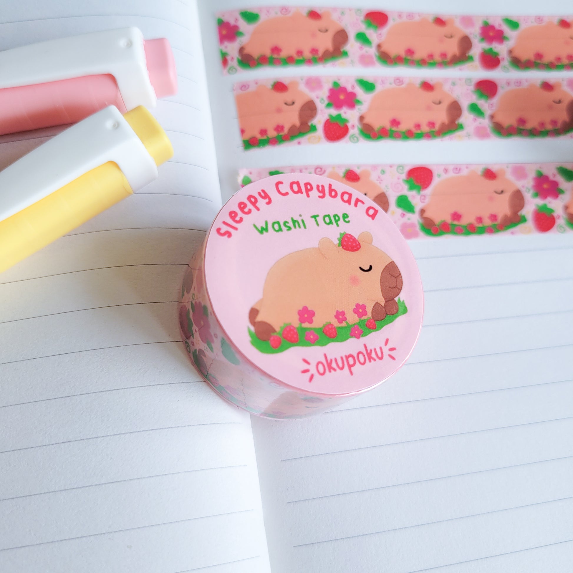 Cute sleeping capybara washi tape for planning and journalling