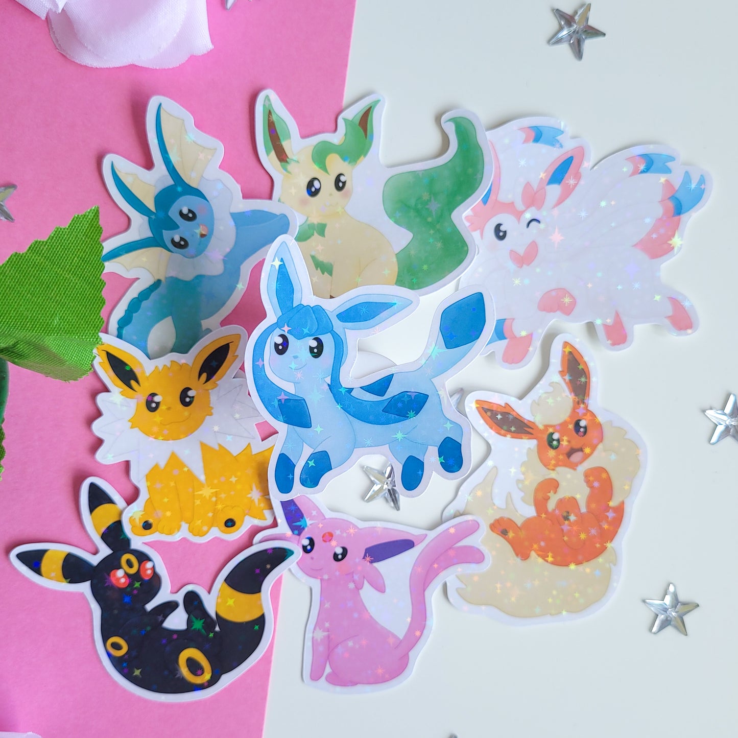 cute holographic glaceon sticker