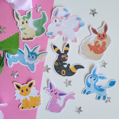 cute hologrpahic eeveelution pokemon stickers featuring 8 stickers