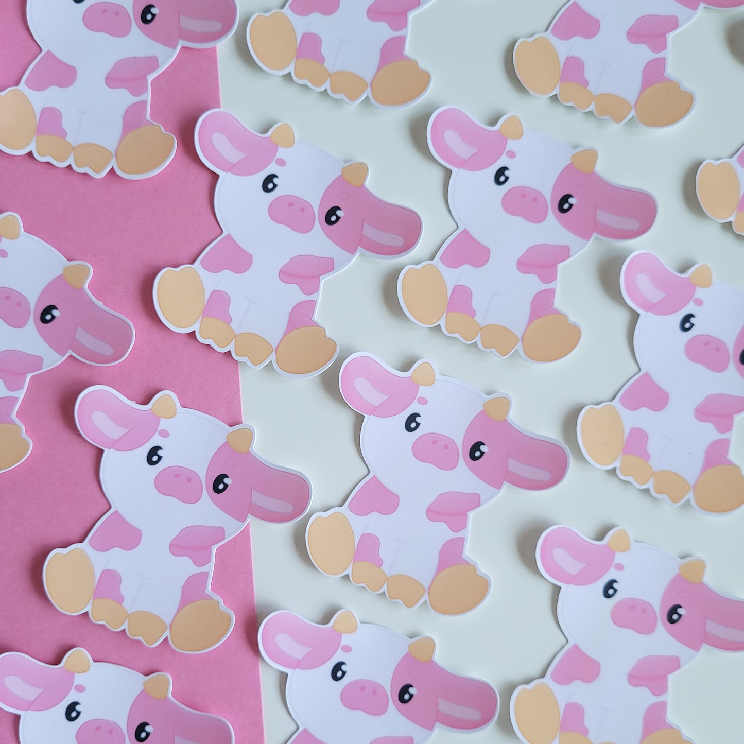 Cute pink strawberry cow sticker