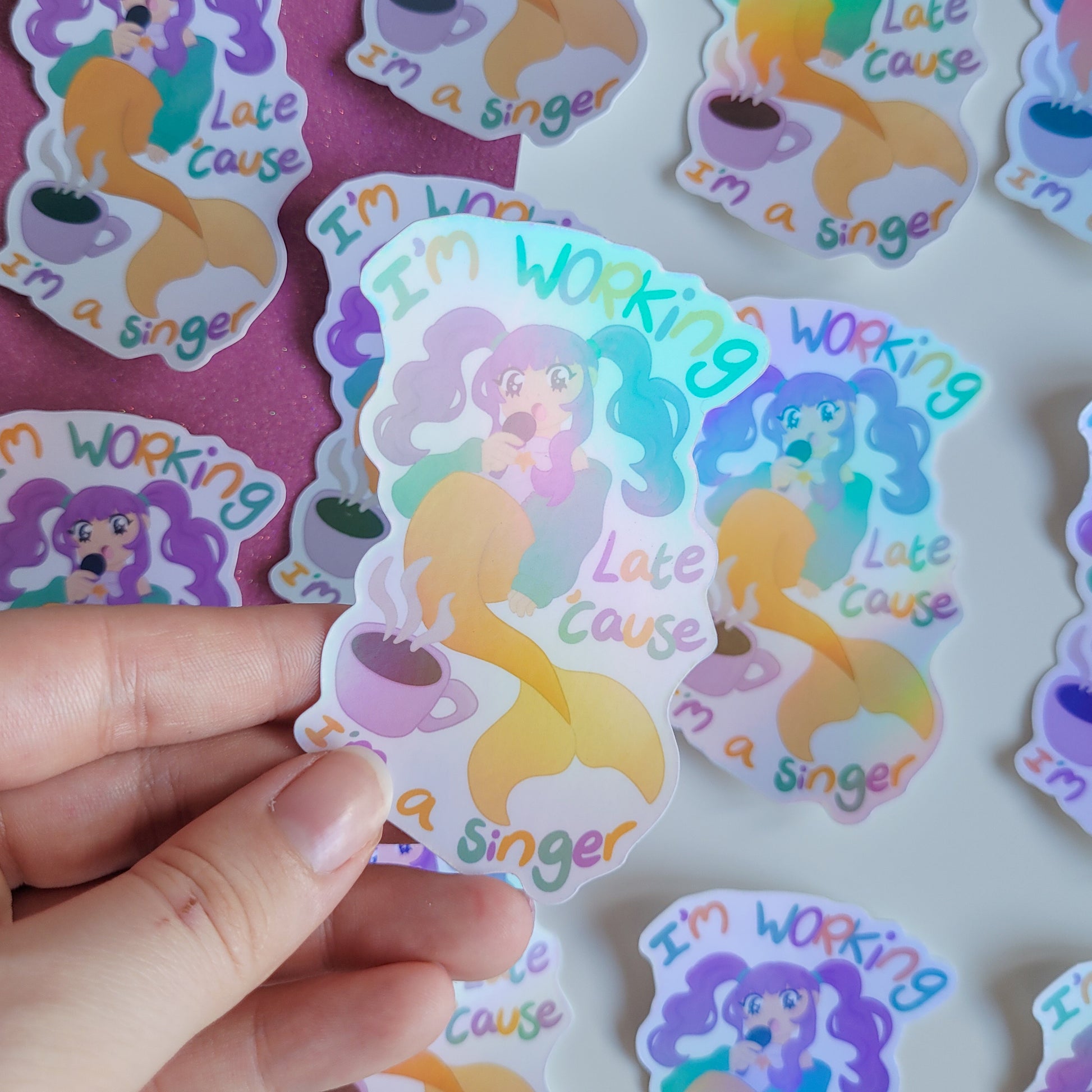 mermaid sticker feturing lyrics from sabrina carpenter song espresso