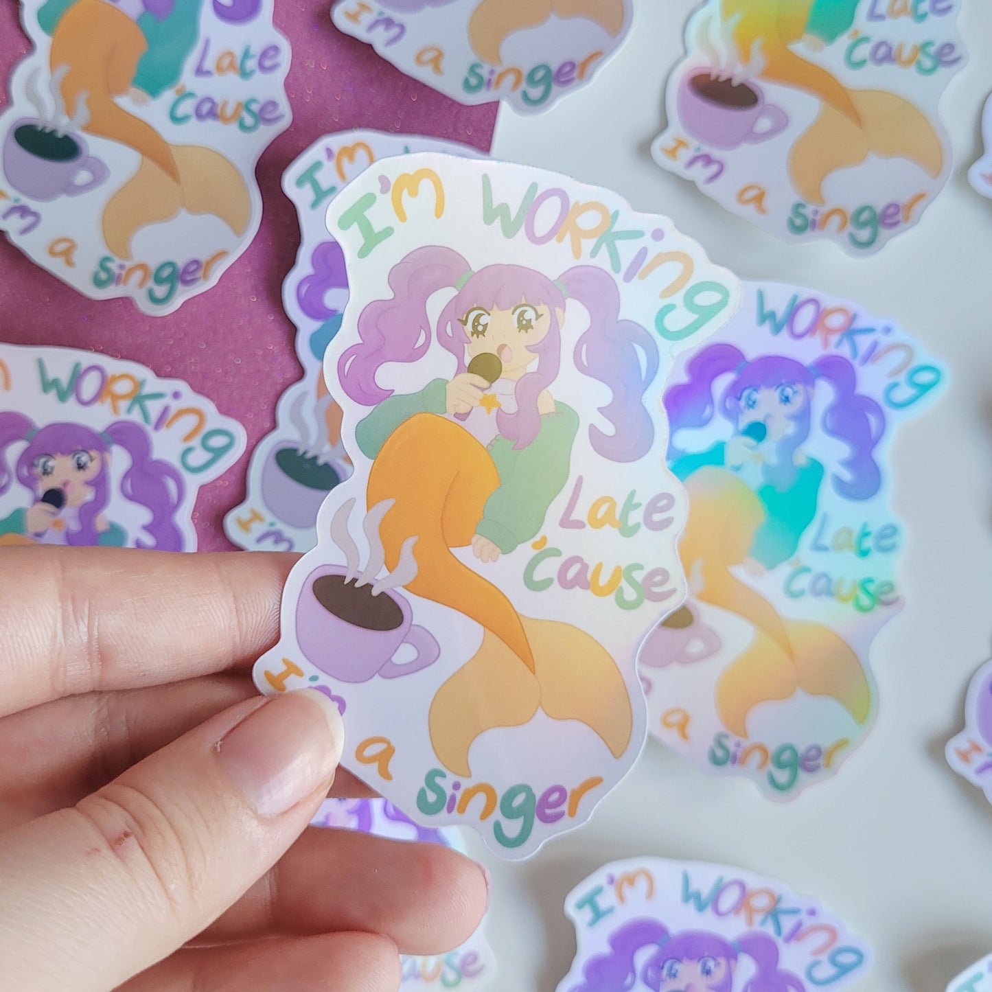 mermaid sticker feturing lyrics from sabrina carpenter song espresso