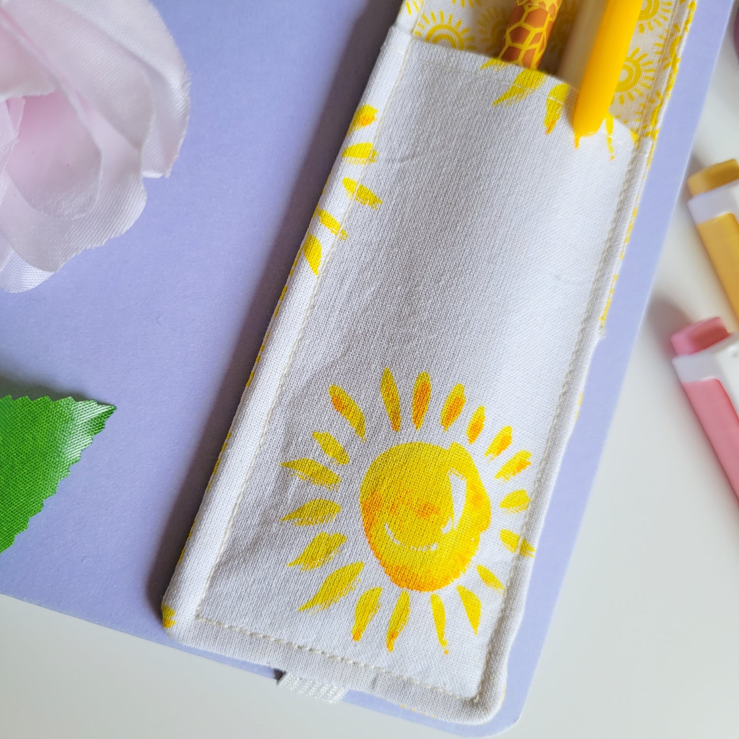 Sunshine Fabric Pen Holder Elasticated Bookmark