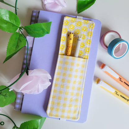 Checkered Fabric Pen Holder Elasticated Bookmark