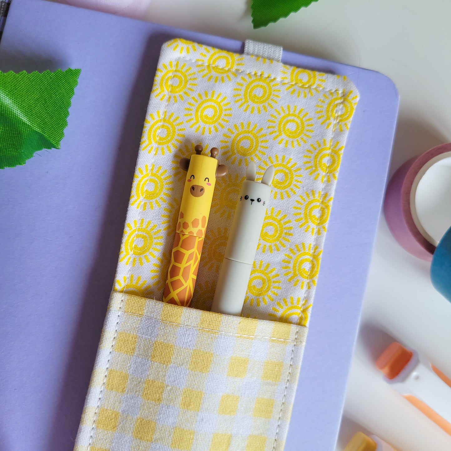 Checkered Fabric Pen Holder Elasticated Bookmark