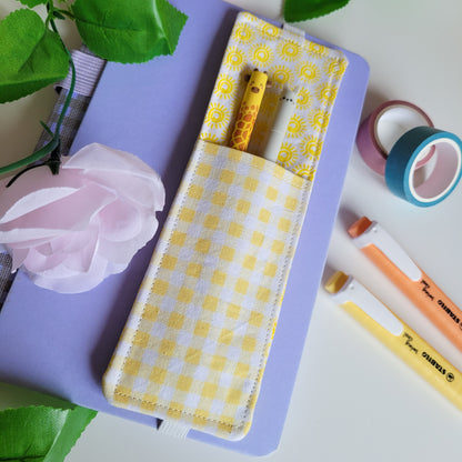 Checkered Fabric Pen Holder Elasticated Bookmark