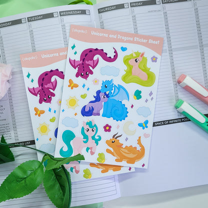 Unicorns and Dragons Planner Stickersheet for journal lovers