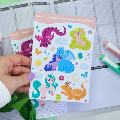 Unicorns and Dragons Planner Stickersheet for journal lovers