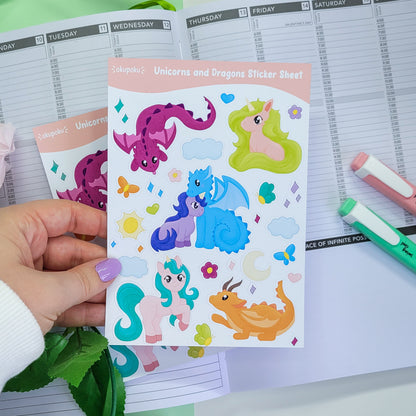 Unicorns and Dragons Planner Stickersheet for journal lovers