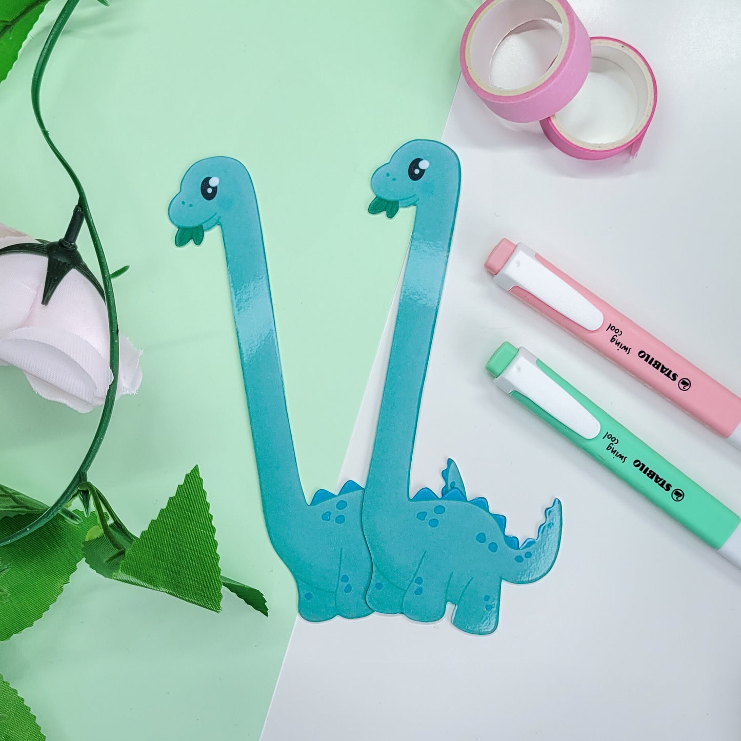 Cute Brachiosaurus Dinosaur silly shaped bookmark for book lovers