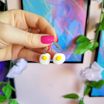 Cute and unique fried egg earrings made out of polymer clay