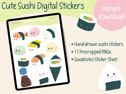 digital sushi stickers for digital planning and journalling