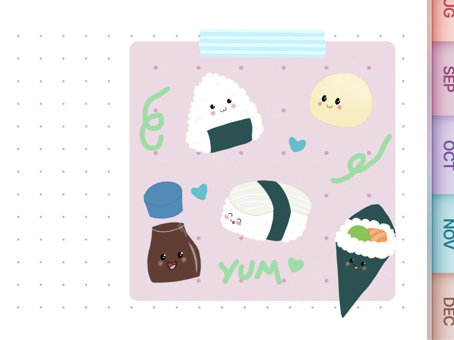 digital sushi stickers for digital planning and journalling