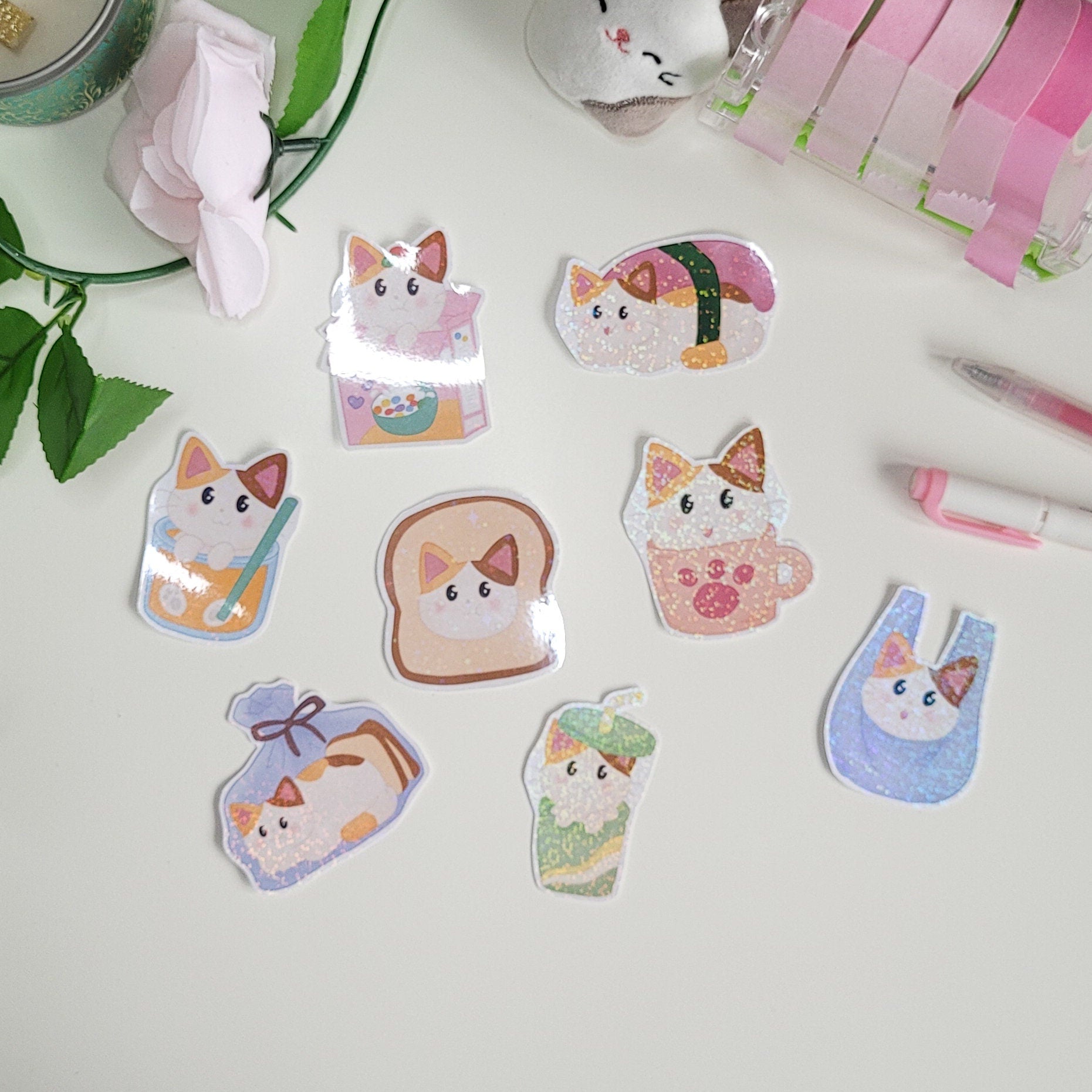 cute stickers of silly cats in things