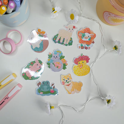 cute holographic sticker of spring animals